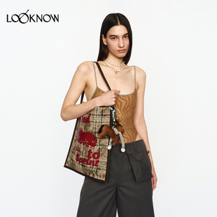 jacques wei X LOOKNOW2026春季新款撞色印花做旧感帆布包