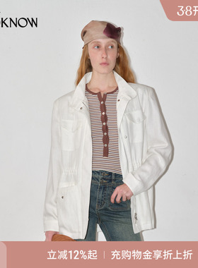 IF BY LAND猎装亚麻系列LOOKNOW25春新款白色收腰翻领夹克外套女