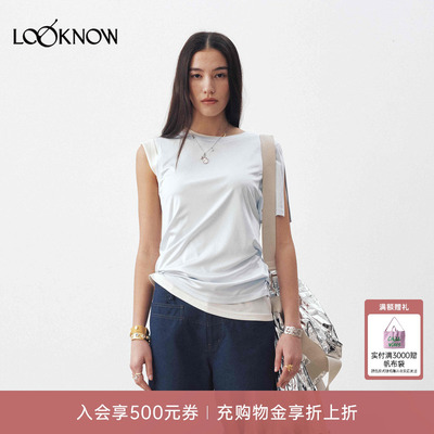 medium well X LOOKNOW设计师品牌26春夏新品醋酸叠穿不对称T恤