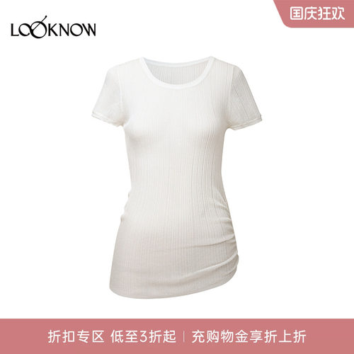 osmos x LOOKNOW设计师品牌2026新品细针罗纹褶皱圆领短袖
