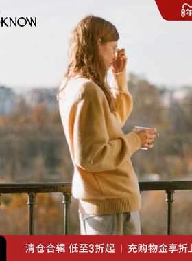 NOTHING WRITTEN X LOOKNOW2025年秋季新款黄色圆领毛衣女