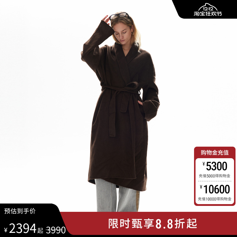 halfmoon设计师品牌LOOKNOW2024年冬季棕色长款双面呢大衣