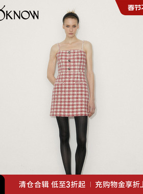 IF BY LAND设计师品牌LOOKNOW春秋红色格纹抹胸吊带裙