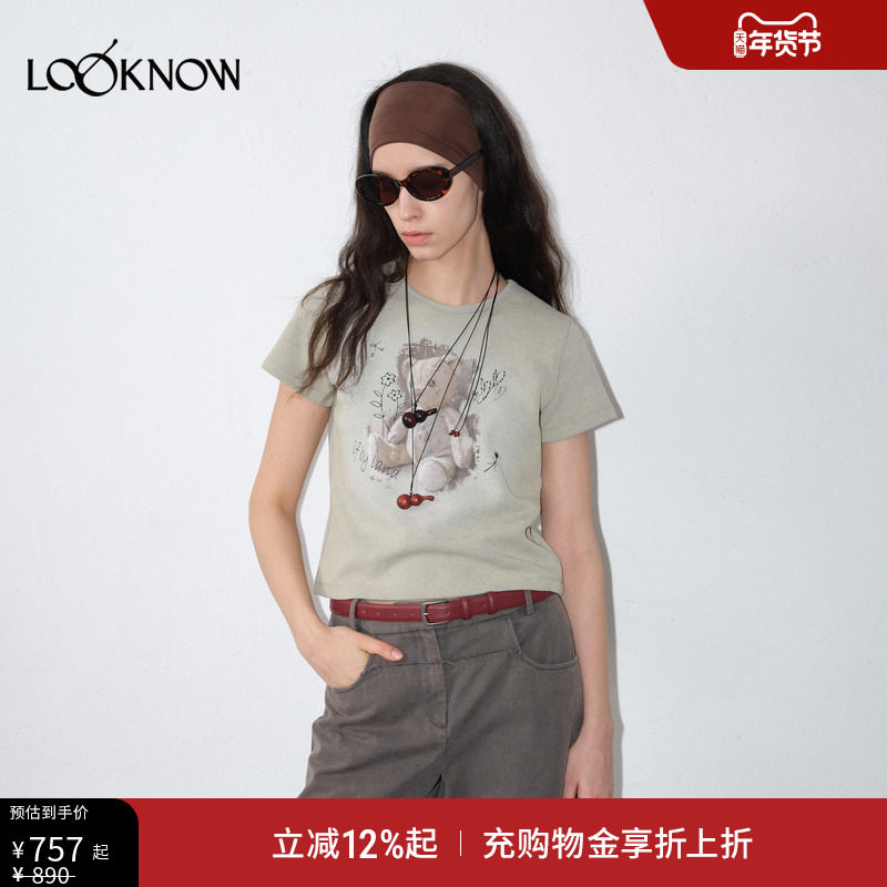 IF BY LAND涂鸦小熊系列LOOKNOW2025年早秋新款法式复古短袖T恤女,女装/女士精品,T恤,淘宝优惠券,粉丝福利购,淘宝优惠卷
