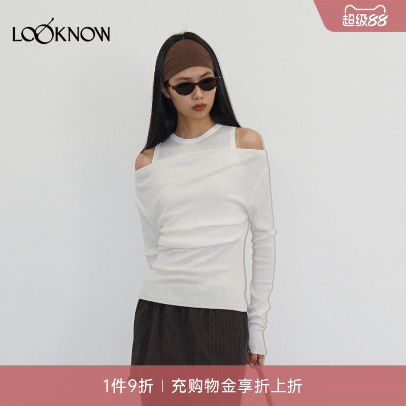 madeinormal LOOKNOW26新品白色假两件一字肩糯感T恤图片