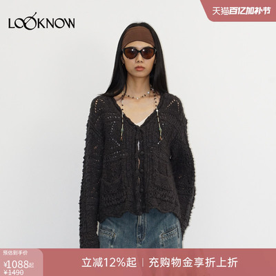 if by land X LOOKNOW新款深灰色钩花开衫女