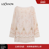 饰风格 珠绣一字领雪纺连衣裙女 LOOKNOW2025秋冬新款 装 ZHI