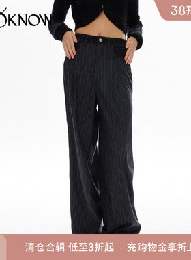 IF BY LAND设计师品牌LOOKNOW深灰色拼接条纹西装阔腿裤