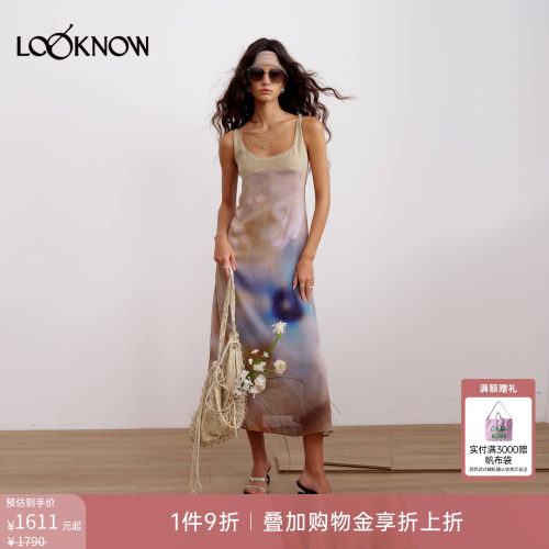 if by land x LOOKNOW2026春夏新品蓝星摄影铜氨吊带长裙连衣裙