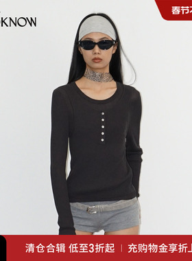 madeinormal X LOOKNOW2025年秋季新款黑色针织假两件长袖T恤女