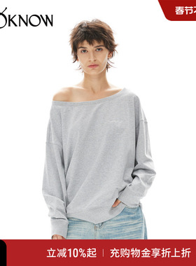 madeinormal设计师品牌LOOKNOW 秋冬新灰色露肩长袖卫衣女
