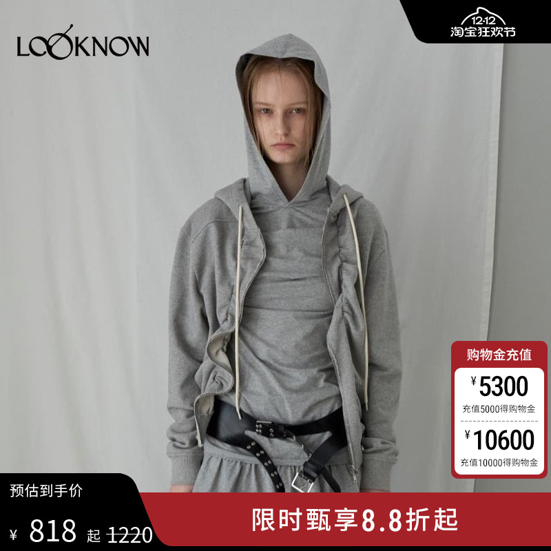 LCDC X LOOKNOW设计师品牌2025年秋季新款褶皱连帽长袖拉链卫衣女