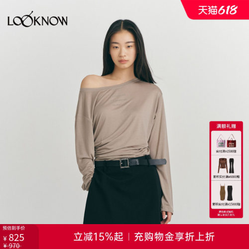 RODERIC WONG x LOOKNOW2026春季新品多色感露肩收腰长袖T恤女