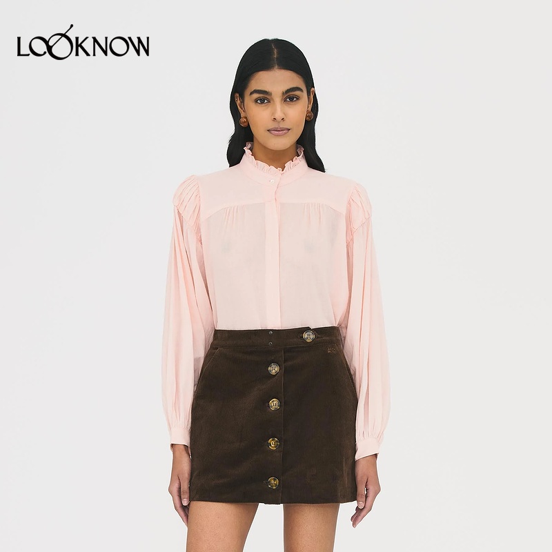 ANTIK BATIK x LOOKNOW25年秋季新款粉色花边立领长袖衬衫女