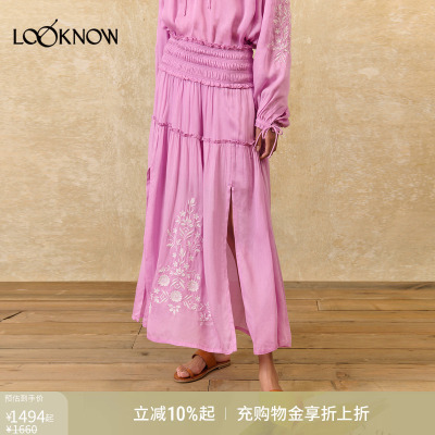 louise misha x LOOKNOW设计师品牌2026年春夏新品粉色刺绣半身裙