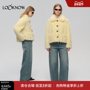 纽扣仿皮草外套 LAND设计师品牌LOOKNOW秋冬翻领短款