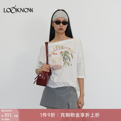 madeinormal LOOKNOW26春夏新品白色一字荡领涂鸦印花T恤