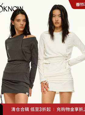 madeinormal设计师品牌LOOKNOW春夏新款灰色白色绑带假两件T恤