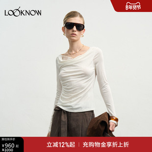 halfmoon x LOOKNOW2025年秋季新款蕾丝假两件荡领上衣内搭打底女