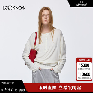 EASECORE系列LOOKNOW25春米白色不规则剪裁长袖 LAND T恤女