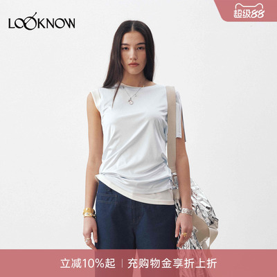 medium well X LOOKNOW设计师品牌26新品醋酸叠穿不对称T恤