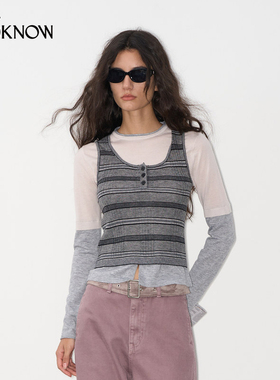 IF BY LAND X LOOKNOW2025秋季灰色条纹绵羊毛两件套女