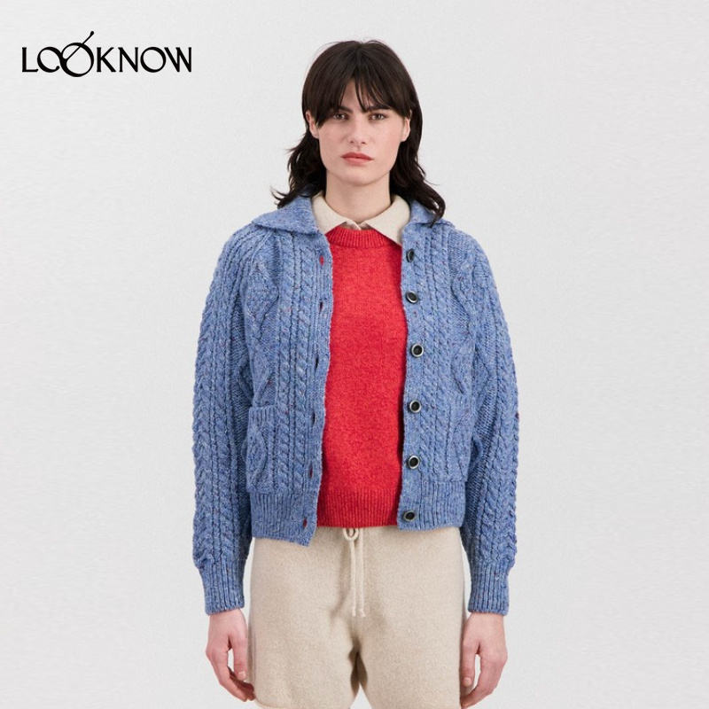 HOWLIN X LOOKNOW设计师品牌2025秋冬黑色花卉针织开衫女