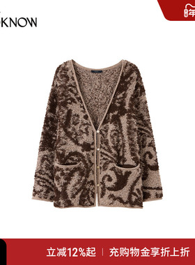 ICE DUST X LOOKNOW2025秋冬新款双色提花宽松针织开衫女