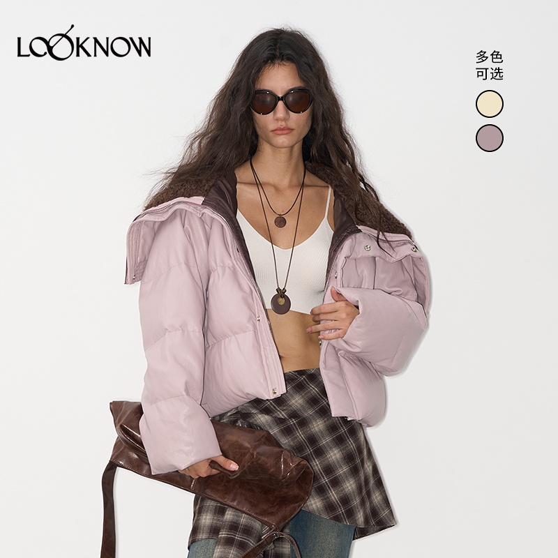 IF BY LAND X LOOKNOW25秋冬新品黄色蛋白皮毛领羽绒服女