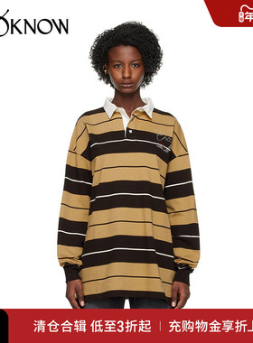 ABRA设计师品牌LOOKNOW 春夏棕色拼接条纹polo卫衣男女同款