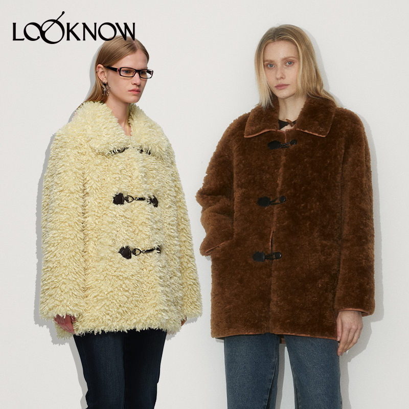 IFBYLAND米黄羊羔毛纽扣短外套