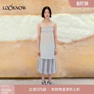 新品 LOOKNOW26春季 浅蓝色条纹吊带连衣裙 classic low