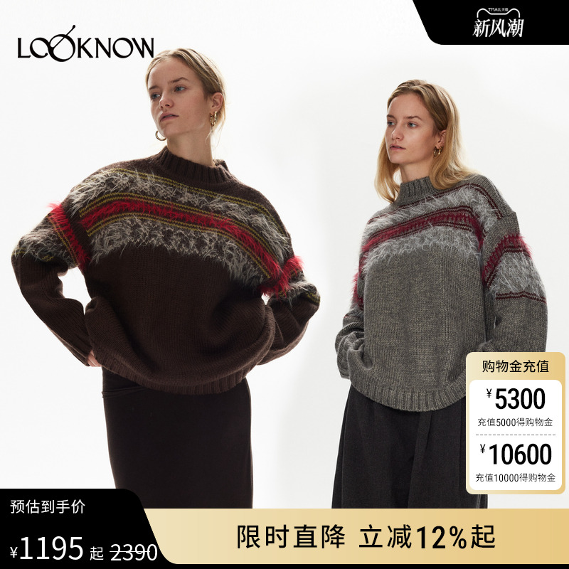 halfmoon设计师品牌LOOKNOW2024年冬季新款复古套头费尔岛毛衣