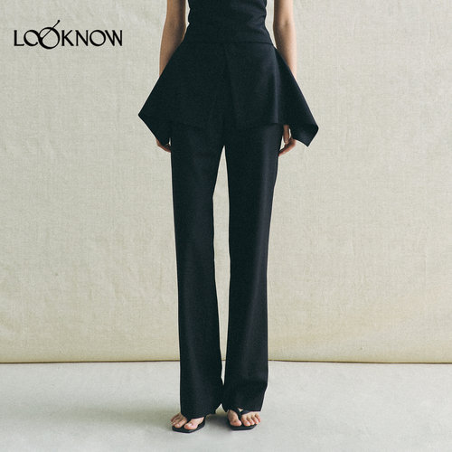 deepmoss x LOOKNOW设计师品牌2026年春夏新品雾黑拼接腰头长裤