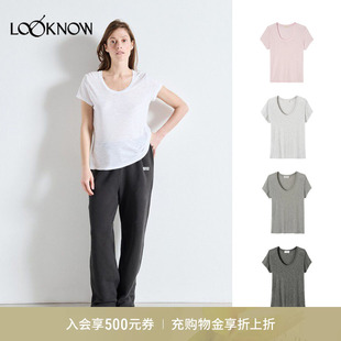 american vintage LOOKNOW26春季新品多色深圆领短袖T恤