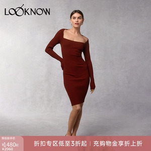 ROUJE设计师品牌LOOKNOW春秋红色修身法式连衣裙女