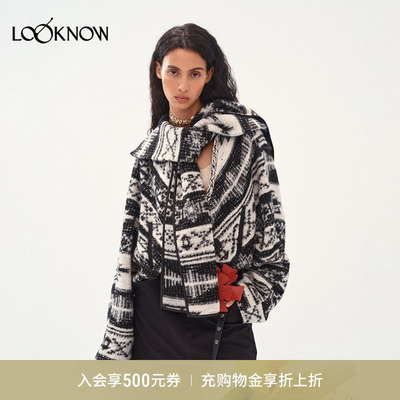 Medium Well x LOOKNOW2025年秋季新款羊毛围巾领廓形外套女