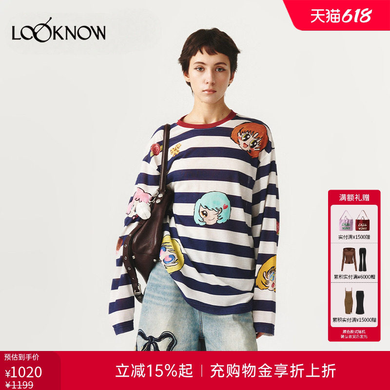fordare x LOOKNOW设计师品牌2026年春夏新品漫画头像条纹长袖T恤