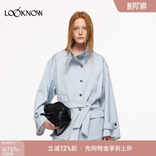 LOOKNOW设计师品牌2025浅春新款 LAND 淡蓝色立领轻夹克女