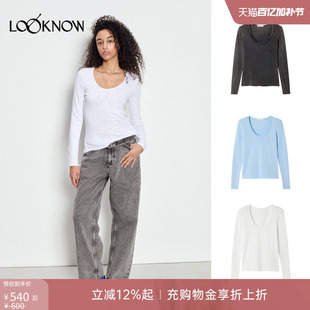 american vintage LOOKNOW26春季新品多色V领长袖T恤