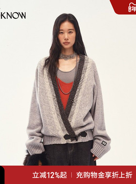 MEDIUM WELL设计师品牌LOOKNOW2025秋季新款渐变花纱v领羊毛开衫