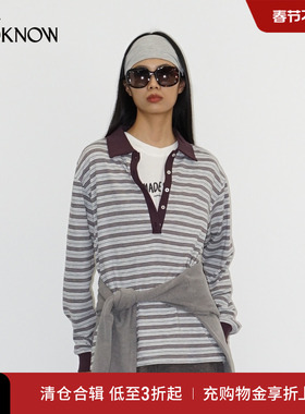 madeinormal X  LOOKNOW2025年秋季条纹撞色长袖翻领Polo衫T恤女