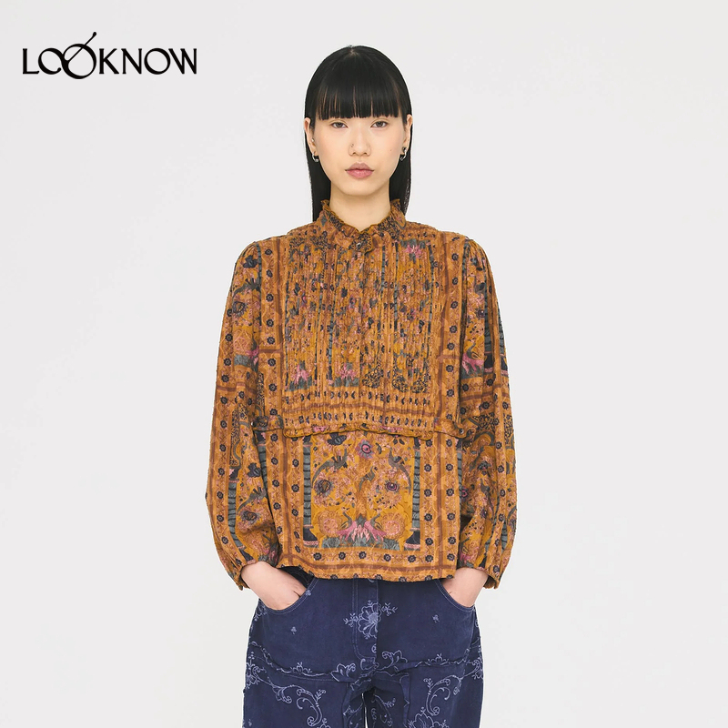 ANTIK BATIK x LOOKNOW25年秋季新款驼色印花长袖衬衫女