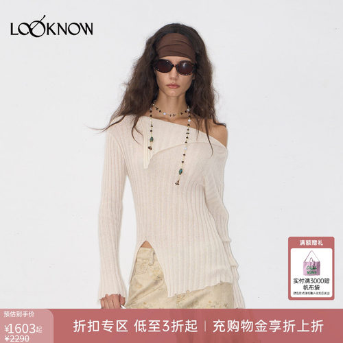 if by land X LOOKNOW新款斜肩两穿上衣女