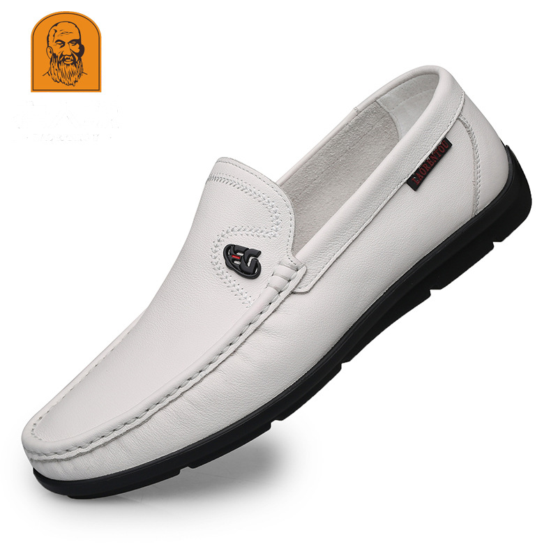 老人头皮鞋男真皮豆豆鞋男透气大码韩版休闲皮鞋软底一脚蹬懒人鞋