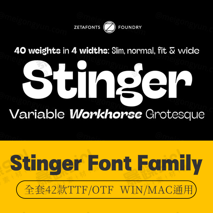 Stinger FontFamily现代大胆怪诞海报杂志排版主流无衬线字体42款