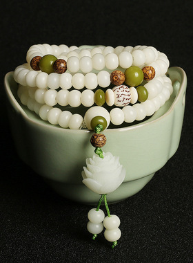 翡亦珠宝 原创天然菩提根手串白玉菩提108颗佛珠念珠菩提手链