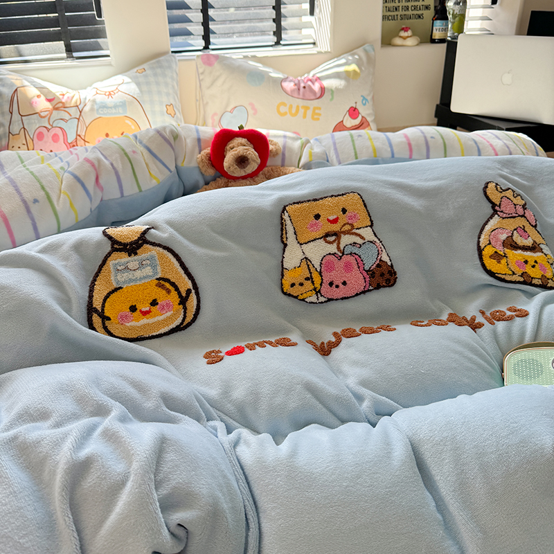 秋冬加厚牛奶绒床上四件套