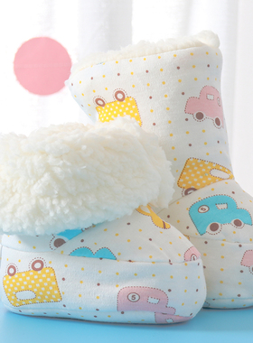 婴儿秋冬长筒棉鞋羊羔绒系带0-1岁宝宝不掉鞋保暖加绒鞋学步前加