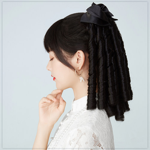 假发马尾女罗马卷民国旗袍复古